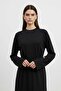 Women's Belt Detailed Comfortable Cut Long Dress Black 12671Elb - 2