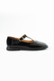 Riveno Women's Buckle Elastic Genuine Leather Ballerinas Black Patent Leather