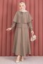 Double Suit with Cape and Epaulet Detail Skirt in Mink - 4