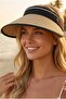 Women's Summer Black Strappy Straw Visor Hat - 6
