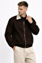 Men's Brown Gabardine Jacket Oversized with Elastic Waist and Beige Collar Detail