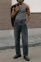 Men's Baggy Embroidery Detailed Jean Trousers Dark Gray - 3