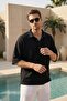 Men's Oversize Three Quarter Sleeve Jacquard Black Polo Collar T-Shirt Ls-19203 - 6