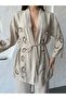 Women's Embroidered Waist-Tie Kimono Pants Stylish Set - 7