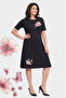 Plus Size Hibiscus Flower Printed Round Neck Short Sleeve Viscose Dress