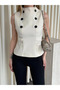 Beige Adjustable Belted Buttoned Blouse - 70265 - 2