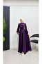 Draped Front Hijab Evening Dress with Stone Detail - 4