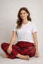 Home Wear Relaxed Fit Red Plaid Women's Pajama Bottoms - 3