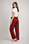 Home Wear Relaxed Fit Red Plaid Women's Pajama Bottoms - 2