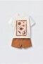 Unisex Baby Cotton Ecru Space Themed T-Shirt Shorts Set