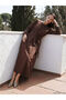Brown Crew Neck Belted Waist Poplin Dress