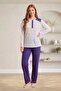 Women's Plus Size Long Sleeve Pattern Detailed Melisa Fabric Pajama Set 75% Cotton 25% Viscose - 3