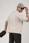 Crew Neck Oversize Fit Men's T-Shirt with Stone Logo Detail - 6