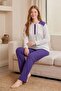 Women's Plus Size Long Sleeve Pattern Detailed Melisa Fabric Pajama Set 75% Cotton 25% Viscose - 2