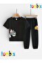 Cat-Mouse Printed T-Shirt and Sweatpants (Bottom Sweatpants with Pockets) Children's Top and Bottom Set