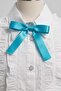 Girl's White Shirt with Ruffles and Lace on the Front - Turquoise Bow Accessory (Ages 5-14) - 3