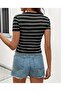 Lilycoco Women's Ribbed Blouse, Striped T-Shirt, Round Neck, Sleeveless, Side Gathered Blouse - 2