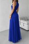 New Season Women's Strappy Crew Neck Hem Tulle Detail Asymmetrical Flared Long Imported Crepe Event Dress - 6