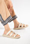 Elowen Women's Buckle Detailed Genuine Leather Thin Sole Beige Slippers - 2