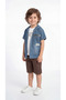 Printed Zipper Pocket Detailed Boys' Shirt-Shorts-T-Shirt Set - 3
