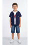 Hooded Pocket Detailed Boys' Shirt-Shorts-T-Shirt Set