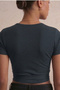 Double-Breasted Collar Tie Crop Blouse Short Sleeve Cotton Stretch Fabric Stylish Top - 4