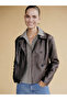 Nevavm Shirt Collar Women's Leather Look Jacket with a Difference