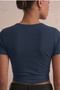 Double-Breasted Collar Tie Crop Blouse Short Sleeve Cotton Stretch Fabric Stylish Top - 4