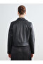 Nevavm Black Double-Breasted Collar Women's Leather Look Jacket with a Difference - S6M005Z8-Cvl - 5