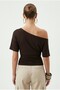 Women's Lona Waist-Slit Side Gathered Brown Knitted Blouse - 5