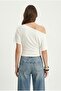 Women's Lona Waist-Fitted Side Gathered Ecru Knitted Blouse - 5