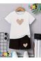 Leopard Heart Printed T-Shirt Shorts Summer Children's Set