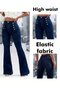 Women's High Waist Front Button Detailed Spanish Flare Wide Cut Jeans - 4