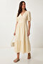 Flounced Summer Long Poplin Dress Lfg0185 Cream