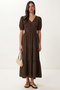 Flounced Summer Long Poplin Dress Lfg0185 Brown - 3