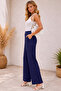 Women's Wrinkled Pocketed Trousers with Wide Legs - 2