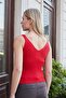 Women's Flexible Knitwear Thick Strap Body Blouse-Red - 6