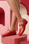Red Genuine Leather Women's Strappy Ballerina Shoes, Real Leather Inside and Out, Soft and Flexible Mary Jane Ballerinas