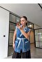 Denim Vest with Zipper Details and Lace-Up Sleeves - 4