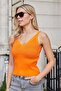 Women's Flexible Knitwear Thick Strap Body Blouse-Orange - 6