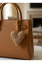 Handmade Heart Keychain Paper String Knitted Bag Charm Handmade Beige Bag Accessory - 2