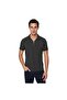 Striped Zippered Polo Collar Men's T-Shirt Zartem Black - 5