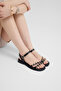 Women's Black Comfortable Double-Strapped Buckle Stone Sandals - 5