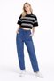 Striped Crew Neck Crop Women's Knitwear T-Shirt (Black and White) - 3