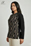 Women's Stripe Patterned Printed Lycra Blouse with Stones on the Shoulders, Slits and Buttons, Combed Cotton Mother's Blouse - 2