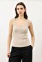 Beige Button Detailed Women's Tank Top