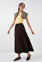 Women's Elastic Waist Long Skirt 8072 - Brown - 3