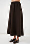 Women's Elastic Waist Long Skirt 8072 - Brown - 2