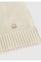 Women's Cream Wool and Cashmere Blend Beret with Logo Detail on the Front and Ribbed Detail - 3