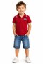 Boy's Red Color Polo Collar T-Shirt with Written Text and Button Closure and Denim Shorts Set